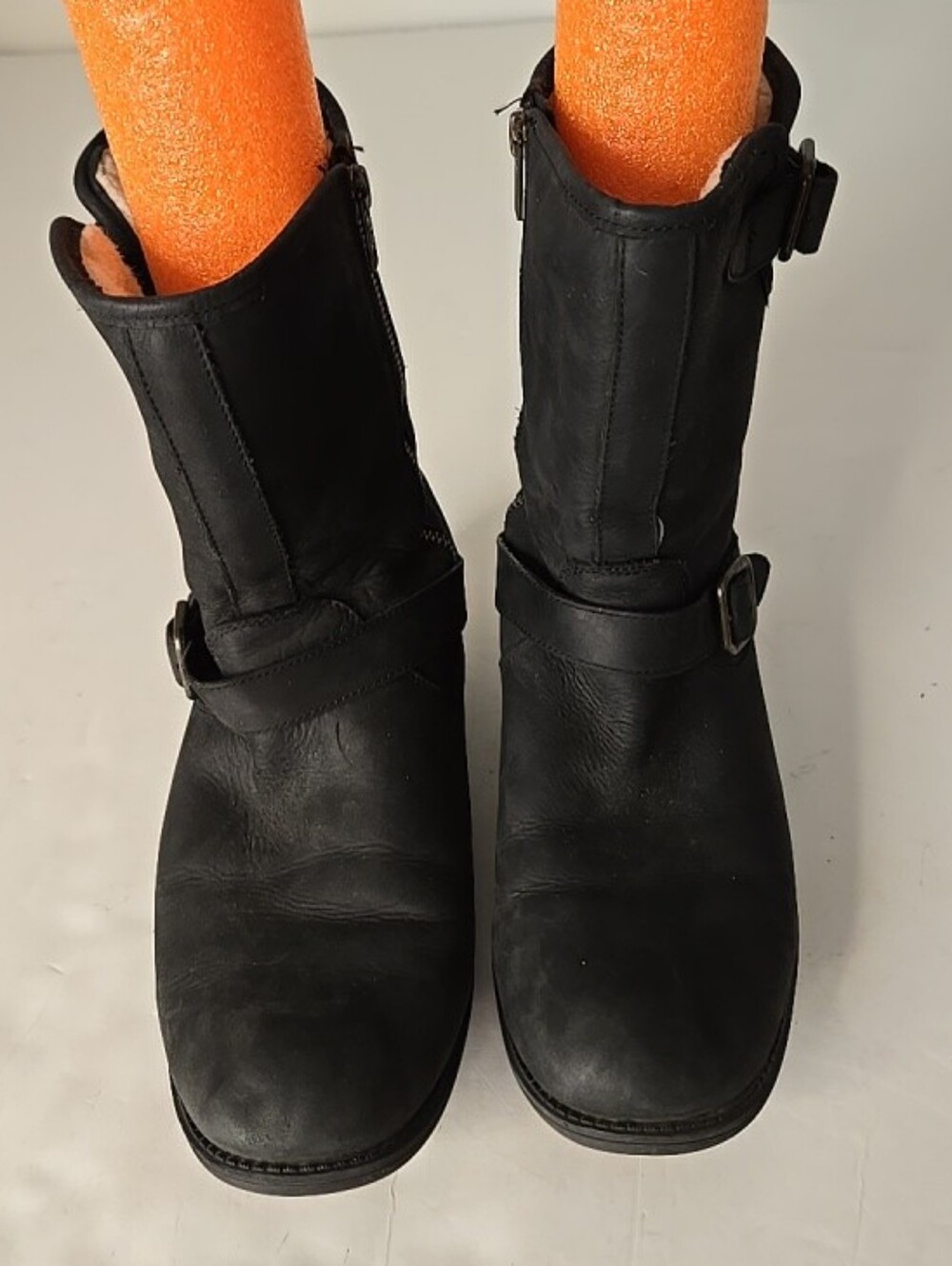 UGG Chaney Black Suede Leather Sheepskin Lined Biker Boots Sz 11